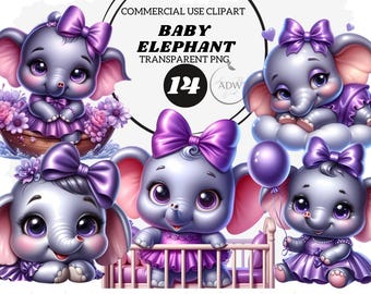 Baby Elephant Clipart: Adorable PNG Graphics (Digital Download)