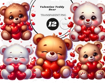 Valentine Teddy Bear Clipart | PNG Graphics (Digital Download)