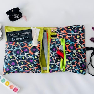 Journal Bag,book bag,Reading Accessories,Book Sleeve,Book Cover,book purse,colorful leopard,Book sleeve with pockets,leopard pattern,