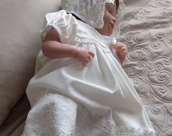 Eden linen dress, christening dress, blessing dress,linen baptism,embroidered lace,girls linen dress,infant linen gown,milk white linen gown