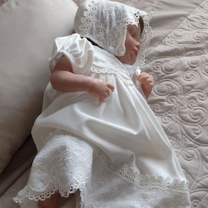 Eden linen dress, christening dress, blessing dress,linen baptism,embroidered lace,girls linen dress,infant linen gown,milk white linen gown