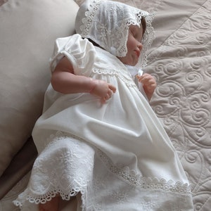 Eden linen dress, christening dress, blessing dress,linen baptism,embroidered lace,girls linen dress,infant linen gown,milk white linen gown