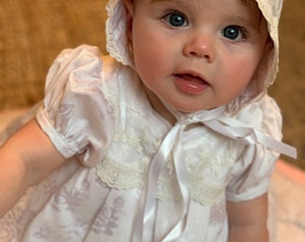 Lexi gown, lace christening, lace baptism dress,baby blessing gown,handmade heirloom,baby girl lace gown,infant girl gown,white brocade gown