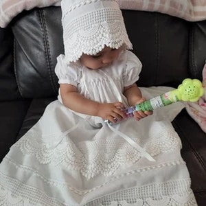 Ruthie gown, lace christening, lace baptism dress,baby blessing gown,handmade heirloom,baby girl lace gown,cotton lace,milk white linen gown