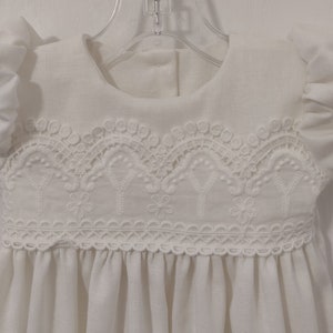 Darla lace gown,milk white linen, christening gown,girls blessing gown,baby girl dress,embroidered lace,handmade heirloom,infant linen gown