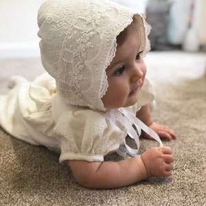Kate gown,lace christening, lace baptism dress,baby blessing gown,milk white gown,jacquard gown,handmade heirloom,embossed jacquard gown