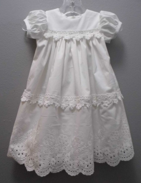 Everly gown, christening dress, blessing gown, baptism,embroidered cotton, nfant girl dress, baby girl gown,white poplin,handmade heirloom,