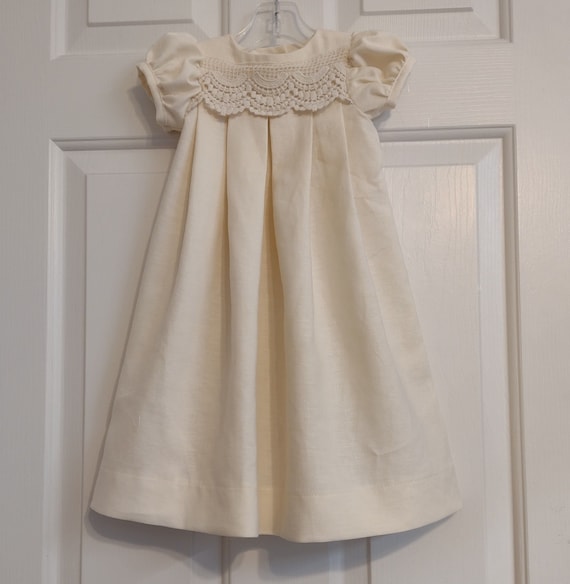 SALE! Julina linen gown, linen christening, lace baptism, LDS blessing dress, cream linen, heirloom handmade, infant linen gown, baby dress