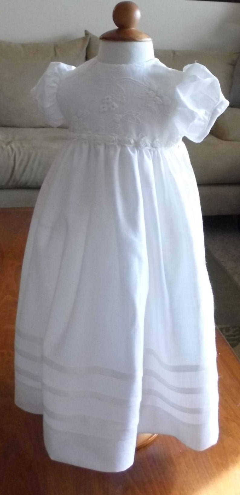 Dedication gown white lace and linen baby dress Emily white Infant Linen Lace and Pleats Christening gown Blessing gown Baptism gown