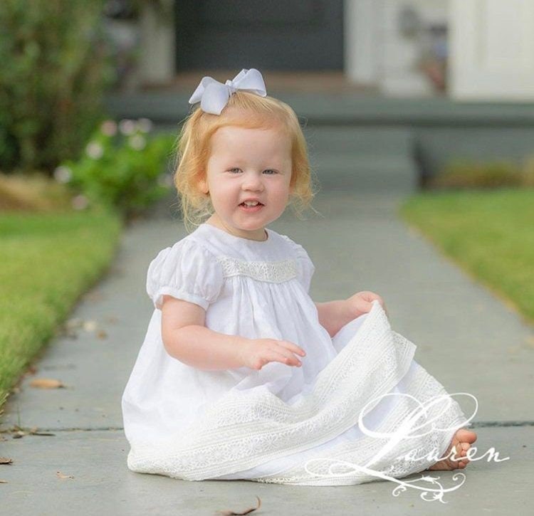 Lilla Gown, Lace Christening, Lace Baptism Dress, Baby Blessing Dress, Infant Lace Gown, Baby Girl Gown, White Cotton Gown, Handmade Heirloom