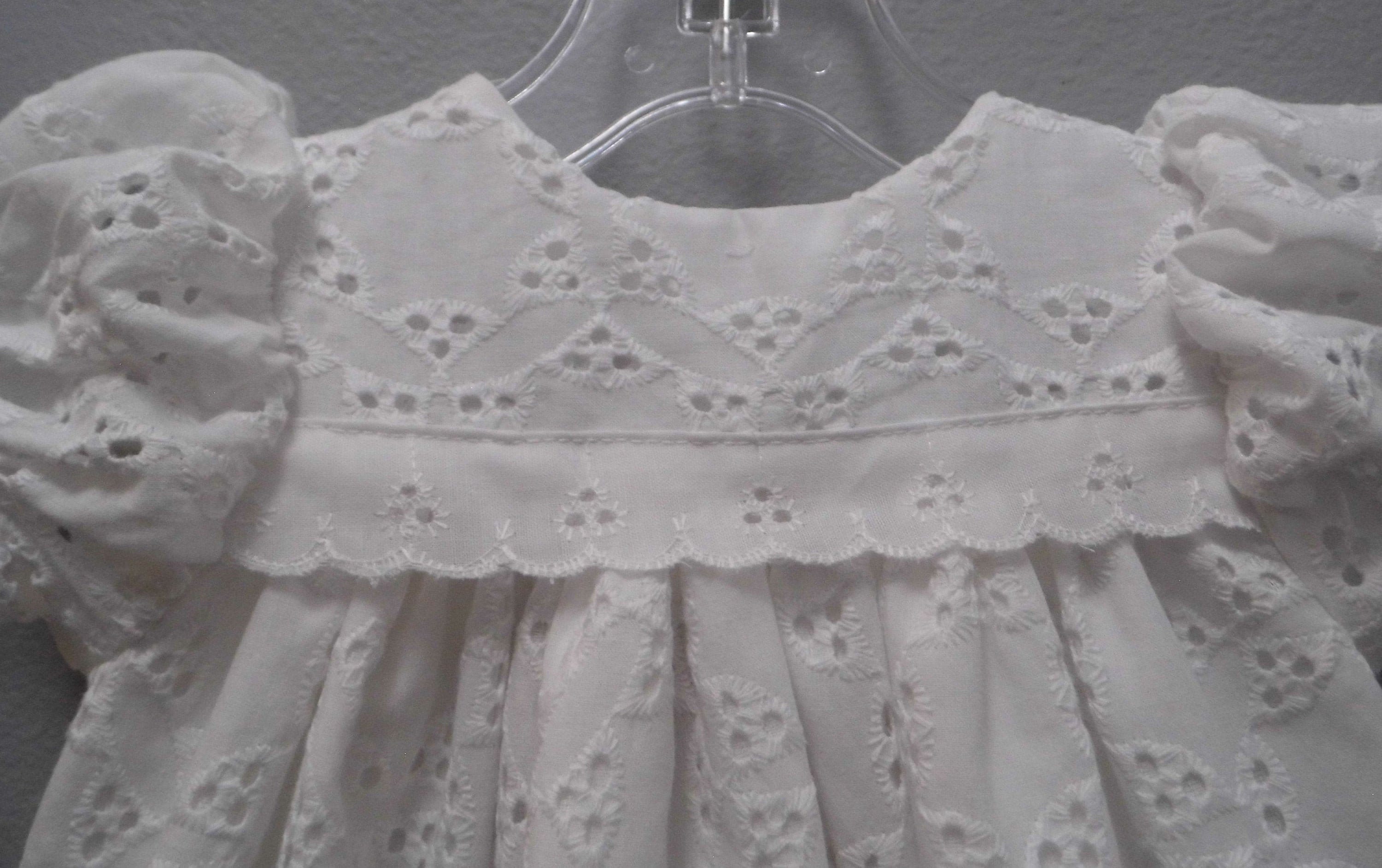 Ailee eyelet gown,eyelet christening,eyelet baptism, blessing gown,white eyelet dress,infant lace dress,handmade heirloom,baby naming gown