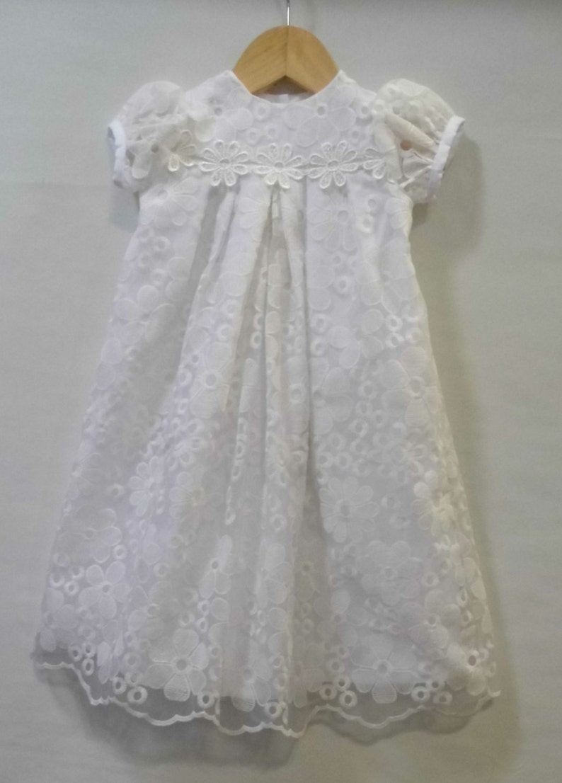 white dedication baby dress