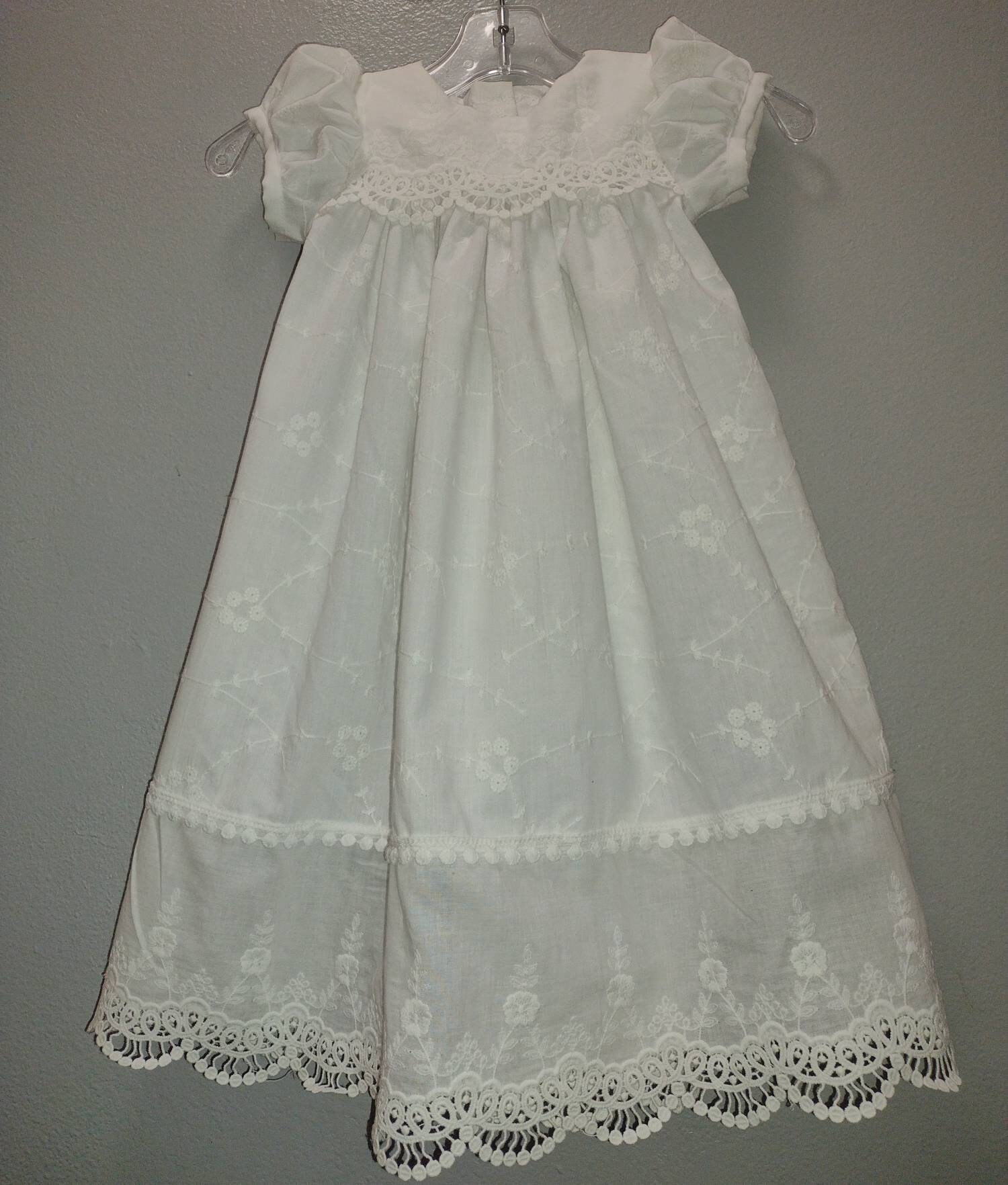 Mia Gown, Lace Christening, Baptism Dress, Baby Blessing Handmade Heirloom, Girl Embroidered Cotton, Infant Gown