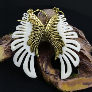 Buffalo Bone Angel Wing Earrings: Tribal Brass Bohemian Jewelry