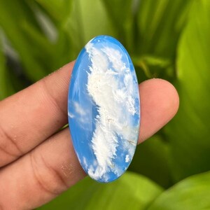 Blue Sky Plume Agate Doublet – Cloud Formation Cabochon, Natural Agate Gemstone, Artisan Jewelry Supply