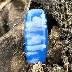 Natural Blue Plume Agate Doublet – Cloudy Gem Cabochon for Jewelry Supplies and Wire Wrapping