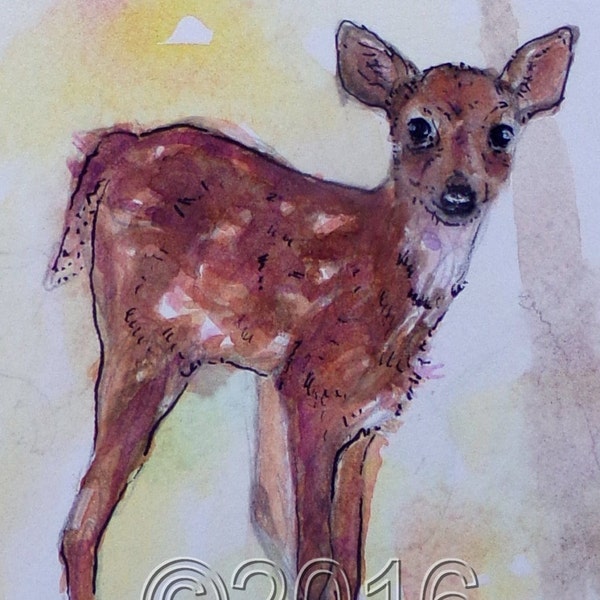 The Little Deer, Original Watercolor, Art, Painting, Home Decor