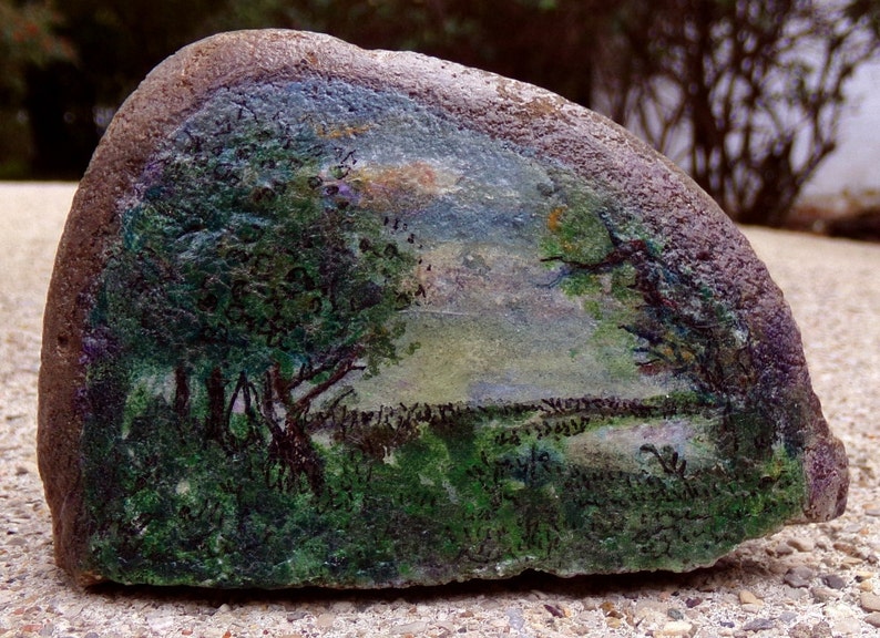 Original Landscape Rock Art Paperweight Home Decor Etsy
