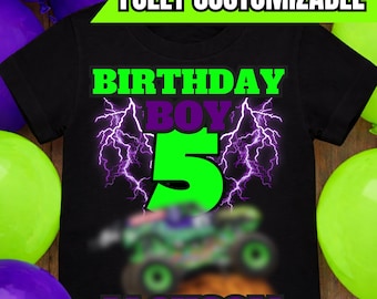 T-shirt anniversaire Monster Truck personnalisé - chemise anniversaire camion - chemise anniversaire course - chemise anniversaire Smash - nom personnalisé & chemise âge