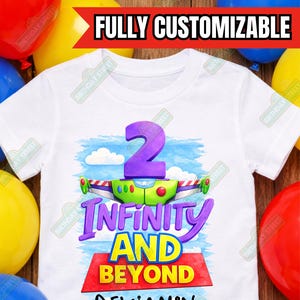 Two Infinity and Beyond Custom Second Birthday Tee - 2nd Birthday Shirt - Custom Name Shirt - Sheriff Birthday Shirt - Space Ranger Birthday