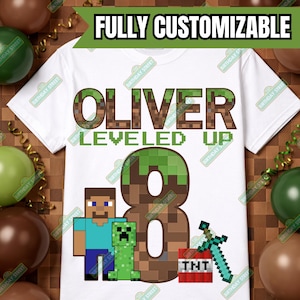 Leveled Up Birthday Shirt – Gamer Birthday Shirt – Pixel Video Game Birthday Tee – Custom Name Age Kids Gamer Party Shirt