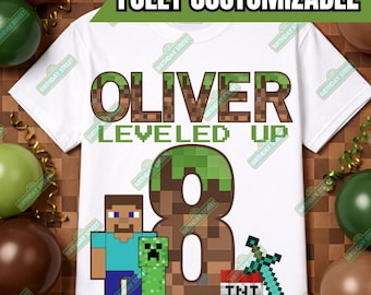 Chemise d'anniversaire nivelée - Chemise d'anniversaire de joueur - T-shirt d'anniversaire de jeu vidéo de pixel - Chemise de fête de joueur d'enfants d'âge de nom personnalisé