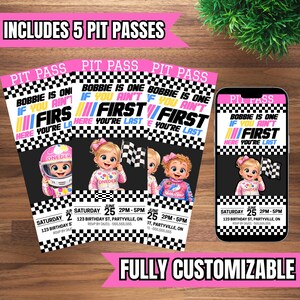 If You Ain't First Your Last Custom Girl Birthday Invite - Pit Pass - First Birthday Invitation - 1st Birthday Invite - Digital - Printable