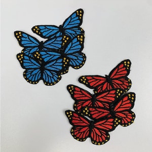 Monarch Butterfly Patches: Embroidered Iron-On Appliques - Red & Blue, 3-inch