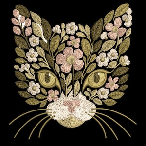 Floral Cat Face Embroidery Design – 5 Sizes Included | Emb, Dst, Pes, Jpeg And Pdf Files