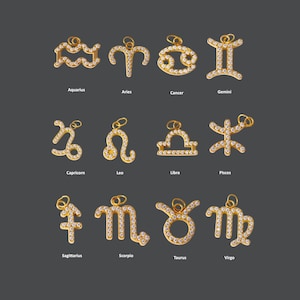 Shiny Gold Plated 12 Zodiac Sign Charm Astrology Horoscope Symbol Findings Pendant for Personalized Jewelry Necklace Making Astrological