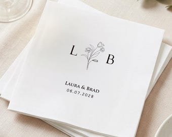 Aangepaste bruiloftservetten met initialentekst, gepersonaliseerde bruiloftcocktailservetten voor verloving, vrijgezellenfeest, bruiloftsdecor