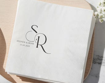 Tovaglioli da matrimonio personalizzati con testo iniziale, tovaglioli da cocktail da matrimonio personalizzati per fidanzamento, addio al nubilato, decorazioni per matrimoni