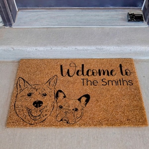 Custom Illustrated Dog Doormat & Pet Name Welcome Mat | Custom Names Doormat | Custom Welcome Dog Mat | Dog Door Mat | Custom Dog Doormat