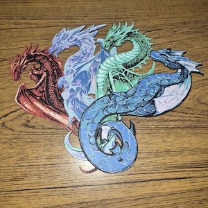Assorted Elemental Dragon Bookmarks - Earth, Fire, Ice & Water - (Set 1)