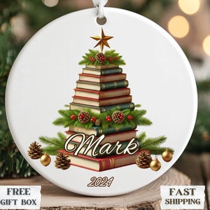 Personalized Christmas Book Tree Name Ornament Book Club Ornament Custom Bookish Ornament Book Lover Gift Bookworm Gifts Librarian Gift