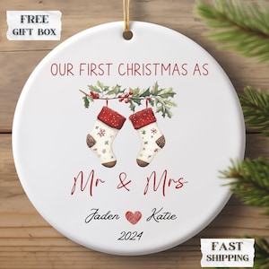 2024 Personalized First Christmas Married Ornament Our First Christmas Married as Mr and Mrs Sprig Ornament Mr Mrs Christmas Keepsake