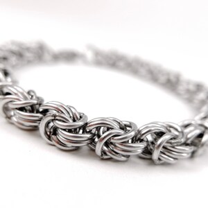 Welded-Link Chainmaille Bracelet - Rosetta Pattern - Stainless Steel