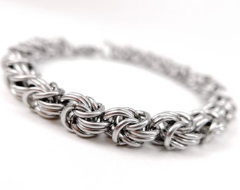 Welded-Link Chainmaille Bracelet - Rosetta Pattern - Stainless Steel