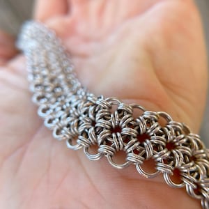 Solid Silver Chainmaille Bracelet - Hand Welded Links - Japanese Pattern