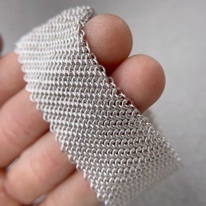 Solid Silver Wide Mythril Chainmaille Bracelet - Hand Welded Links