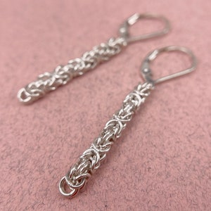 Solid Silver Byzantine Chainmaille Earrings - Hand Welded Links