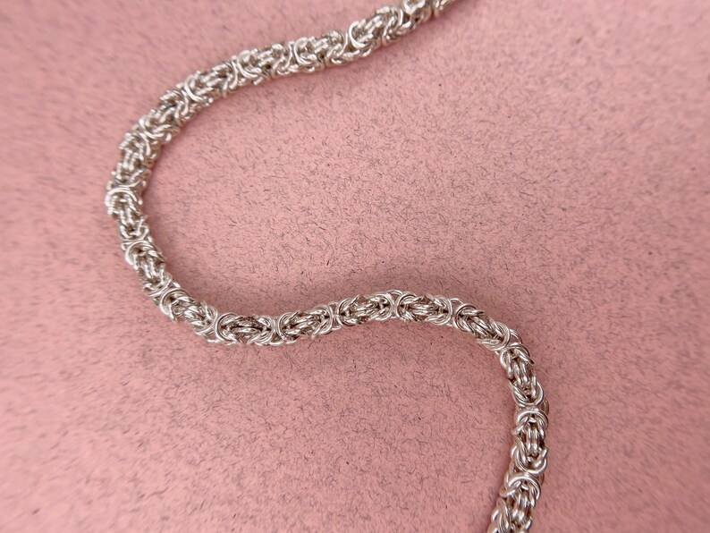 Hand Welded Links Solid Silver Byzantine Bracelet