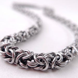 Chainmaille Necklace, Byzantine Pattern, Waterproof Stainless Steel, Welded-Link