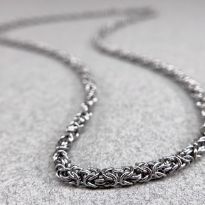 Thin Chainmaille Necklace, Welded-Link, Micro Maille, Byzantine Pattern