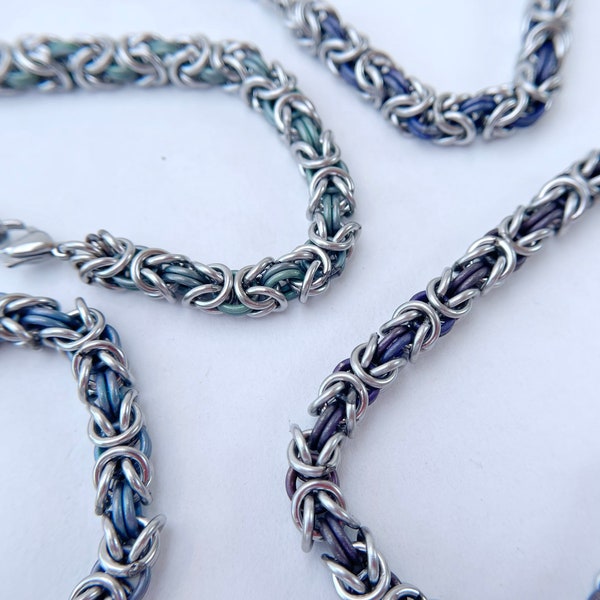 Chainmaille Bracelet - Welded-Link Byzantine Pattern - w/ Anodized Titanium