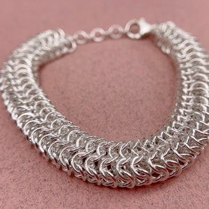 Solid Silver Silk Tube Chainmaille Bracelet - Hand Welded Links