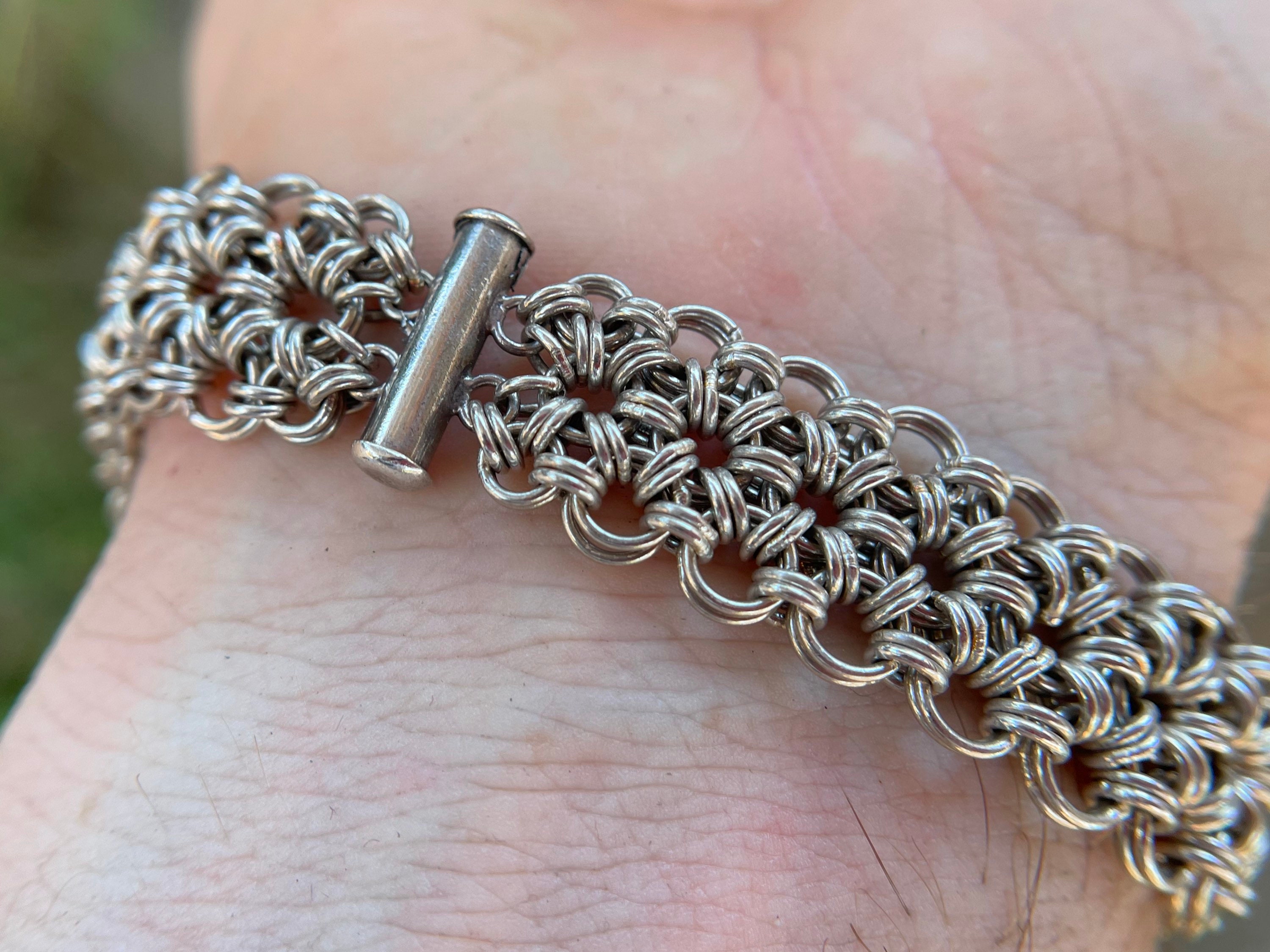 Solid Silver Chainmaille Bracelet - Hand Welded Links