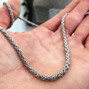 Chainmaille Necklace, Super Thin, Welded-Link, Byzantine Pattern image 2