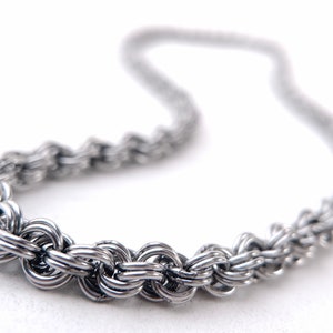 Thin Chainmaille Necklace, Stainless Steel, Kings Spiral, Welded-Link