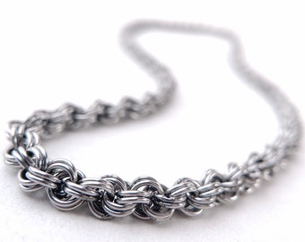 Thin Chainmaille Necklace, Stainless Steel, Kings Spiral, Welded-Link